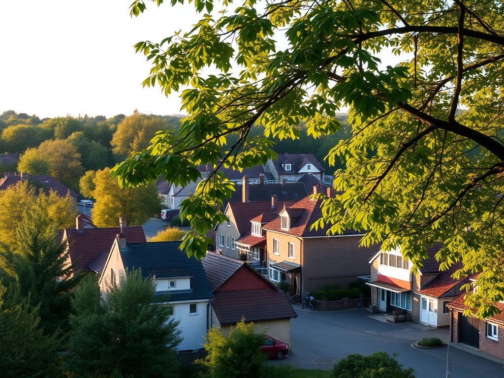 Malowniczy widok kwitnących drzew wiśni i czereśni w Parku Zamkowym w Żywcu, tworzących różowo-białą mgiełkę wśród zieleni.